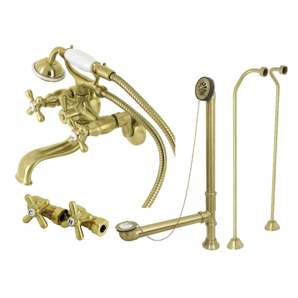 Kingston Brass CCK225SBD Tub Wall Mount Clawfoot Tub Faucet Package with Supply Line, Brushed Brass CCK225SBD - main
